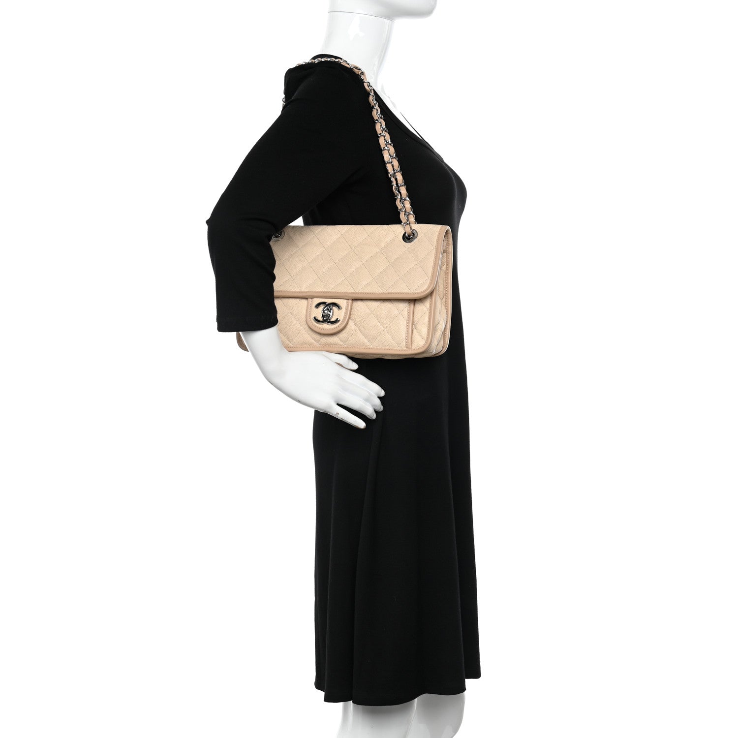 Chanel Caviar Quilted Large French Riviera Flap Beige 3 of 12