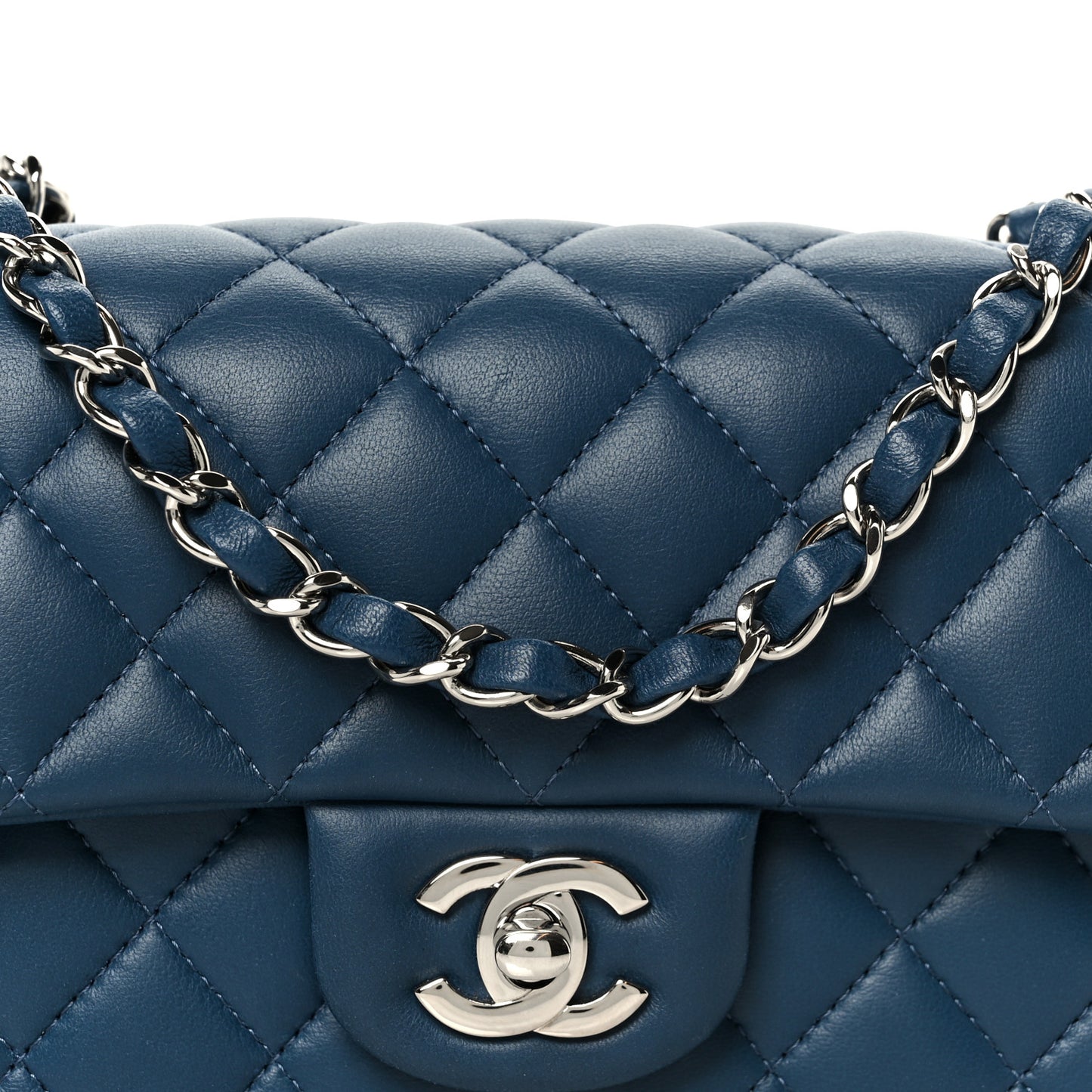 Lambskin Quilted Mini Rectangular Flap Blue