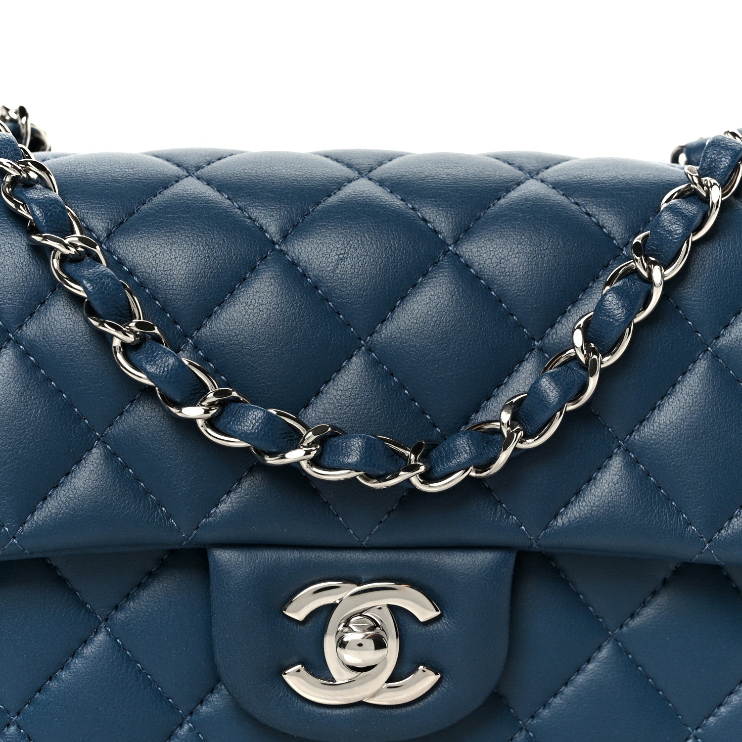 Chanel Lambskin Quilted Mini Rectangular Flap Blue 9 of 11
