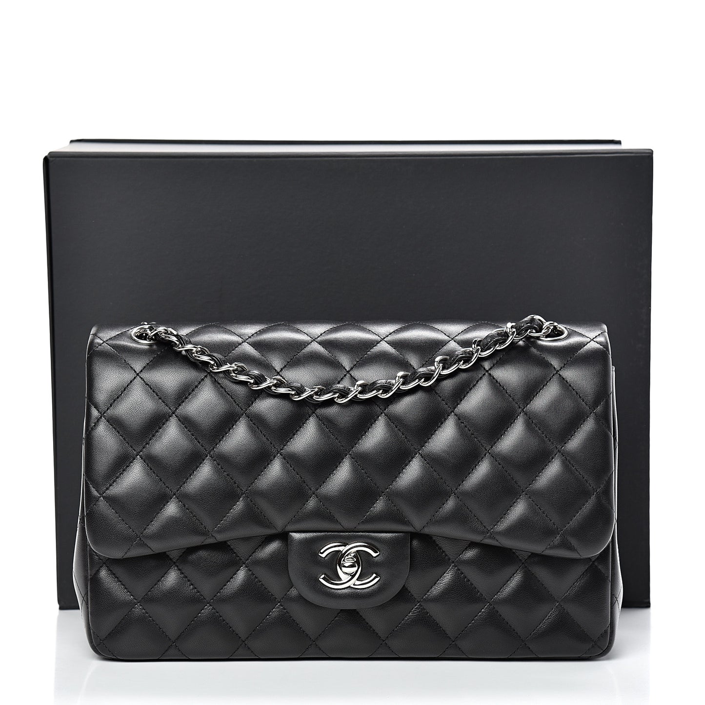Lambskin Quilted Jumbo Double Flap Black