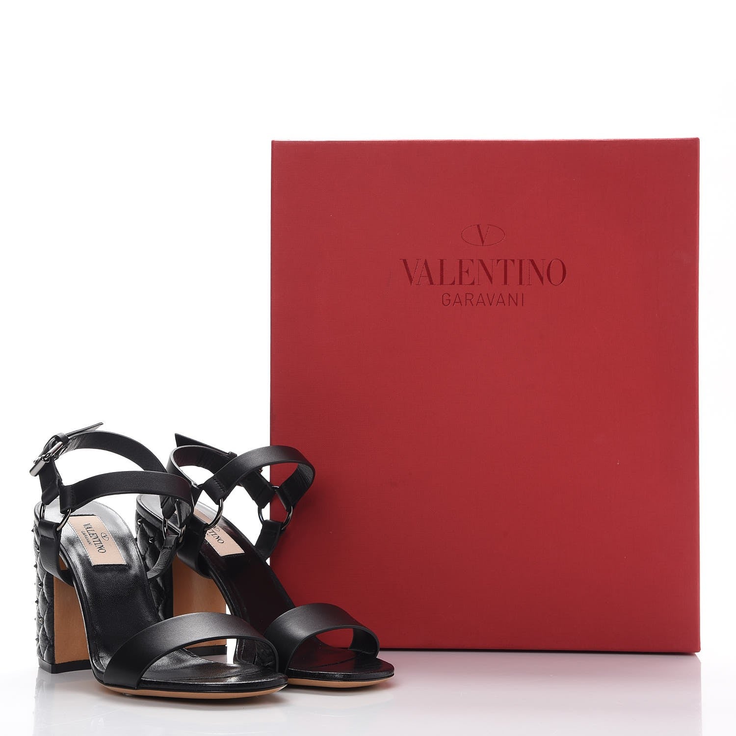 Valentino Garavani Calfskin Craquele Nappa Rockstud Spike 90mm Ankle Strap Sandals 39 Black 9 of 9