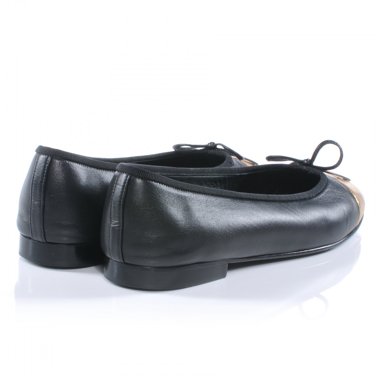 Chanel Leather Cap Toe Ballet Flats 39.5 Black Gold 8 of 20