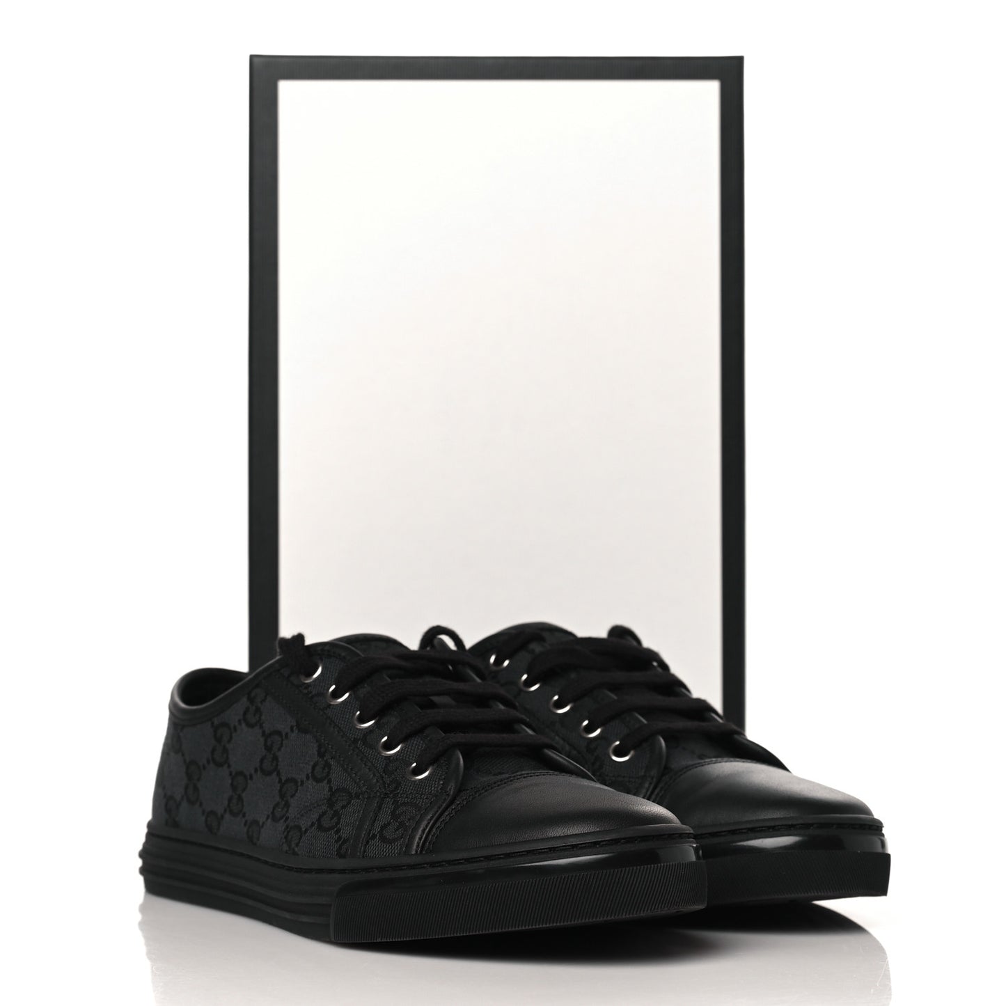 GG Monogram Calfskin Womens Low Top Sneakers 37.5 Piombo Black