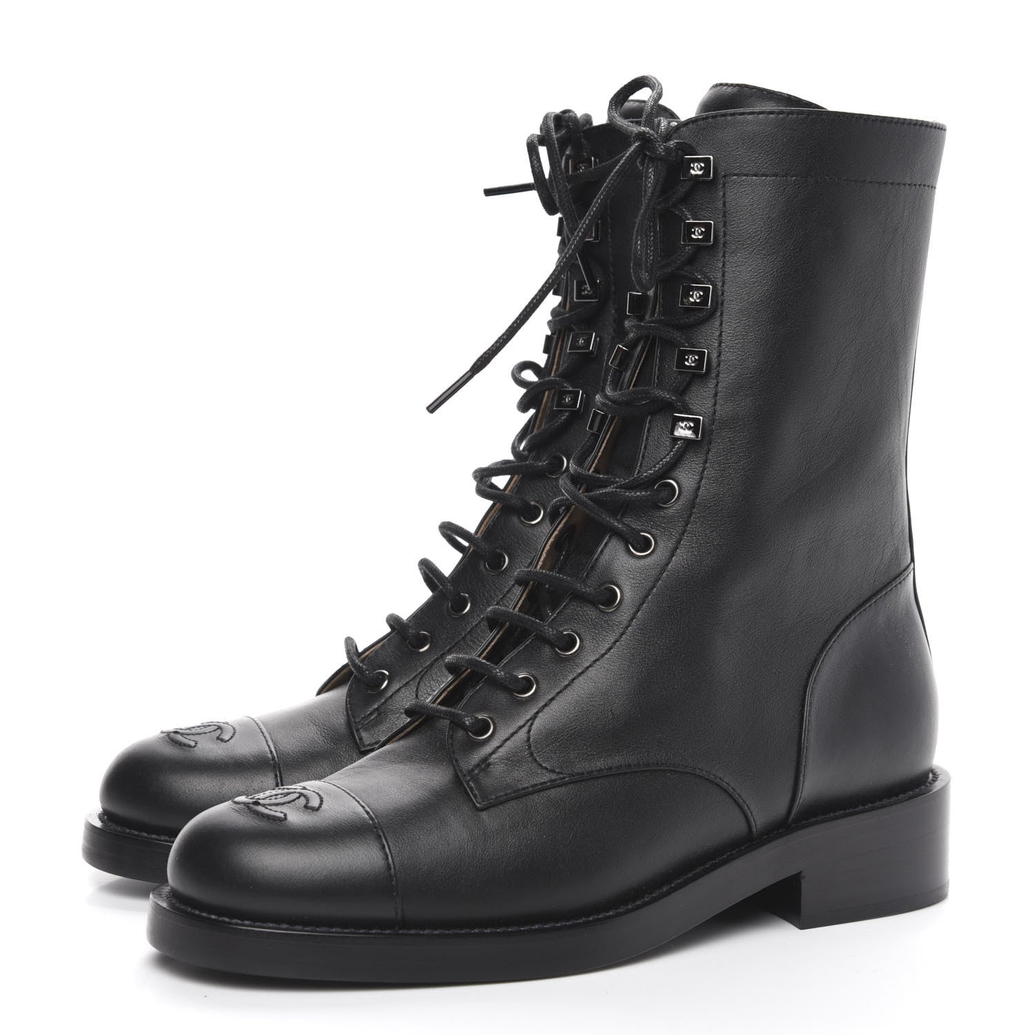 Chanel Calfskin Cap Toe Combat Boots 39 Black 3 of 7