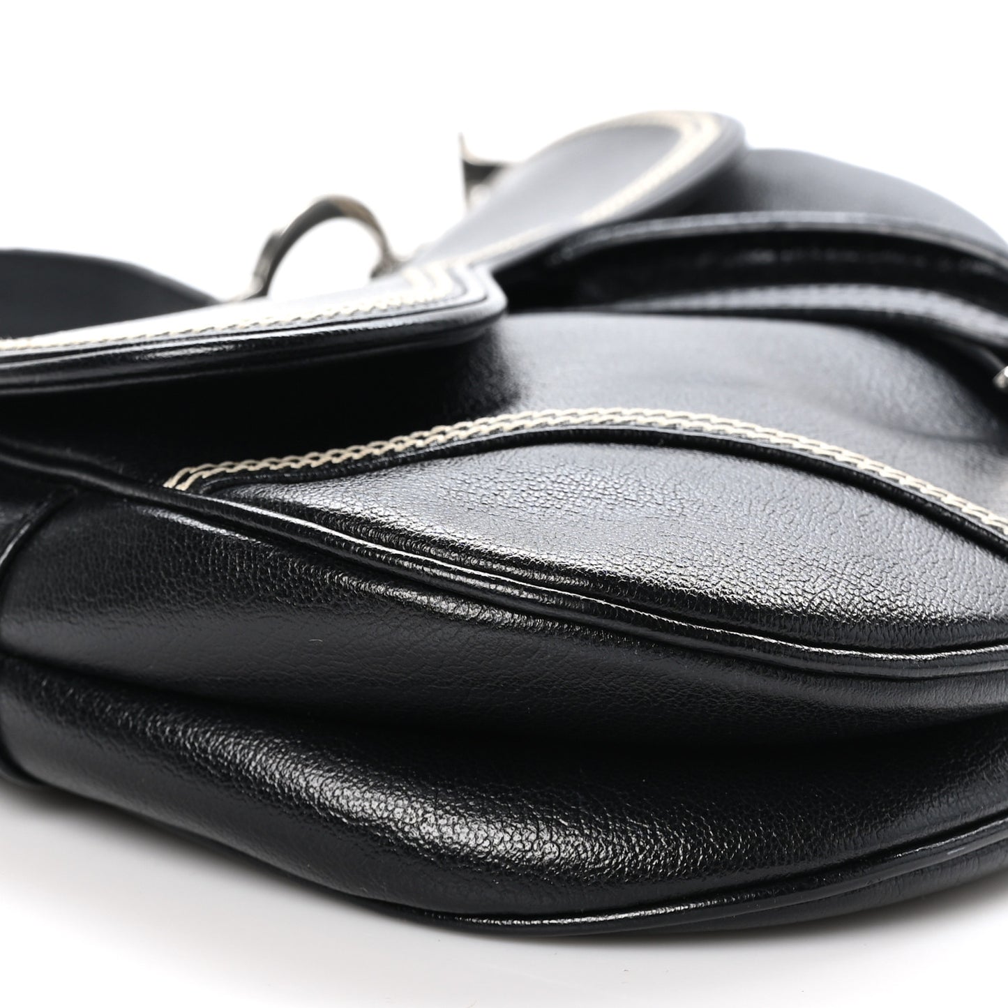 Shiny Goatskin Saddle Bag Black