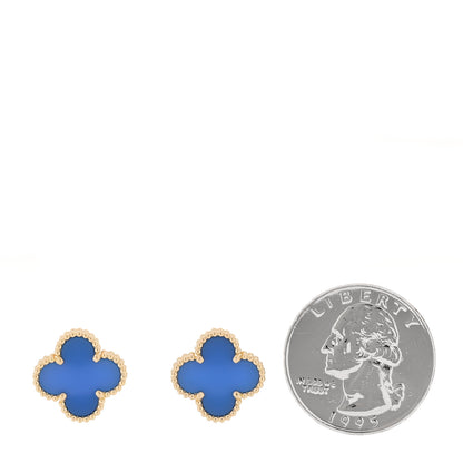 Van Cleef & Arpels 18K Yellow Gold Blue Agate Vintage Alhambra Earrings 2 of 5
