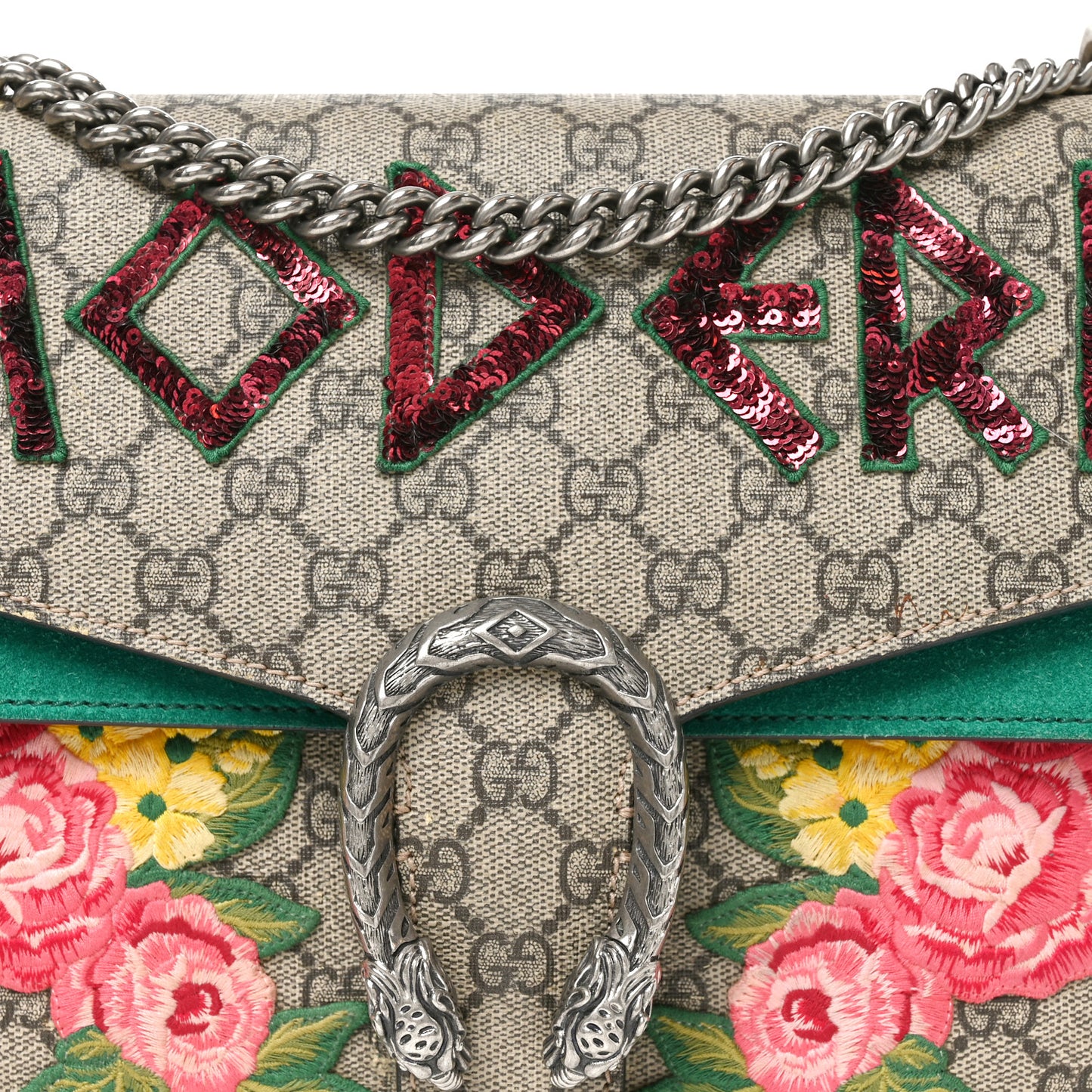 GG Supreme Monogram Embroidered Medium Dionysus Shoulder Bag Emerald