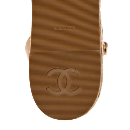 Chanel Lambskin Cap Toe CC Espadrille Sandals 38 Beige Black 8 of 10