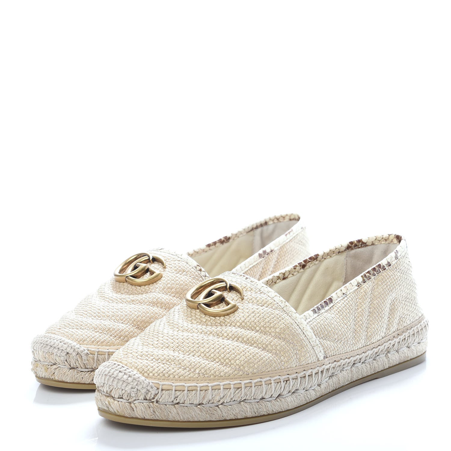 Gucci Straw Elaphe Matelasse GG Marmont Espadrilles 40 Natural Cream Brown 3 of 10