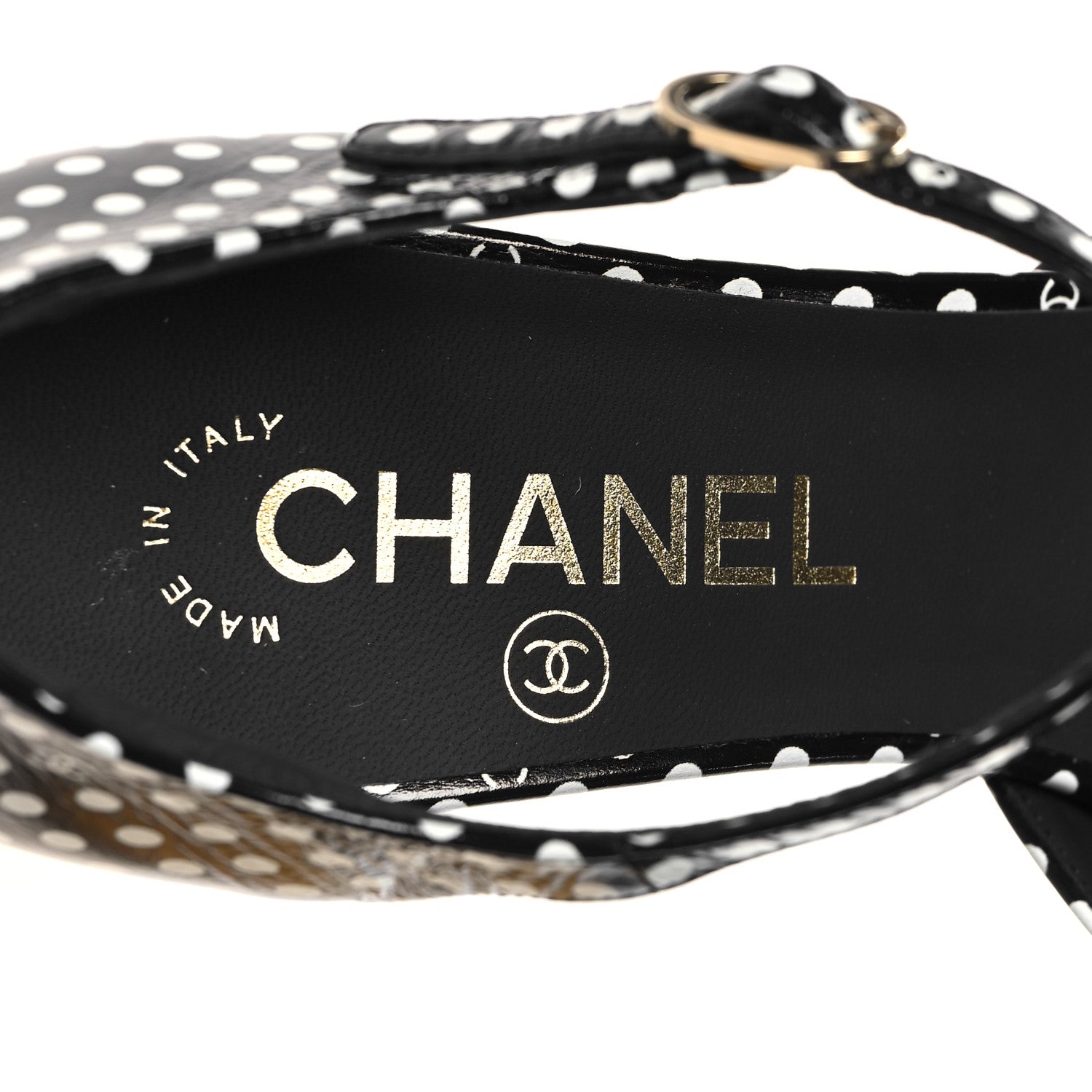 Chanel Printed Calfskin Polka Dot CC Platform Sandals 37 Black White 8 of 9