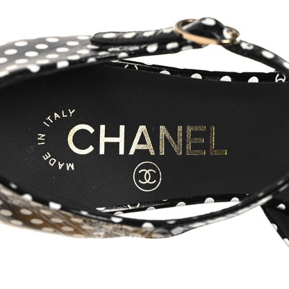 Chanel Printed Calfskin Polka Dot CC Platform Sandals 37 Black White 8 of 9