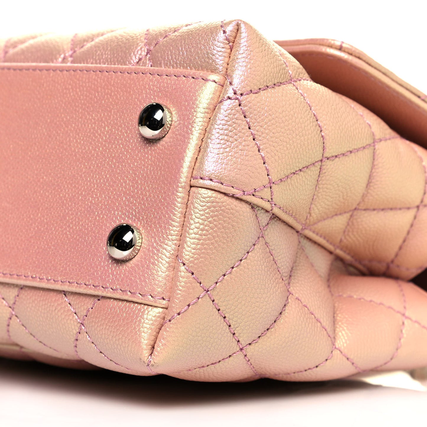 Iridescent Caviar Quilted Mini Coco Handle Flap Pink
