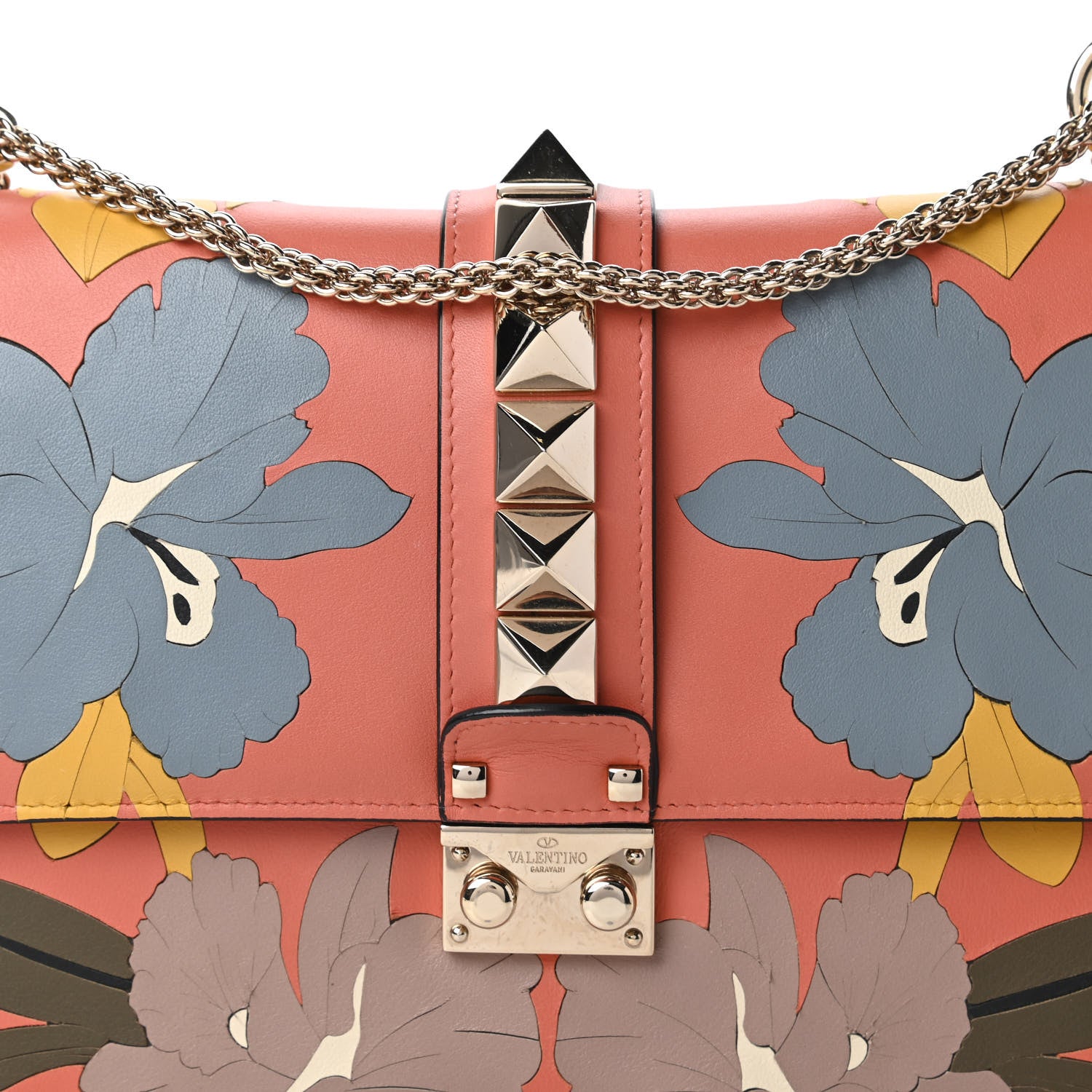 Valentino Garavani Vitello Floral Medium Glam Lock Rockstud Flap Orange Multicolor 9 of 9