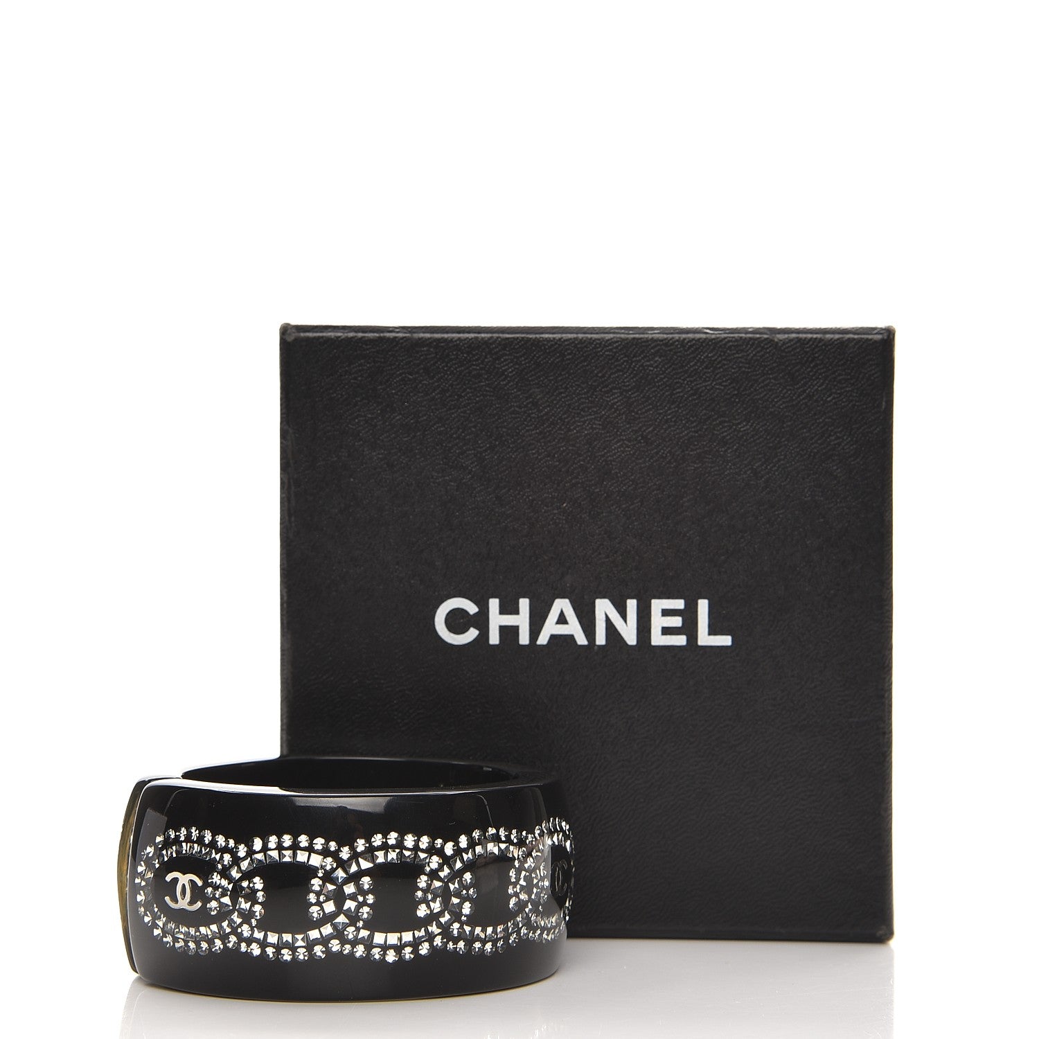Chanel Resin Strass CC Crystal Cuff Black 6 of 6