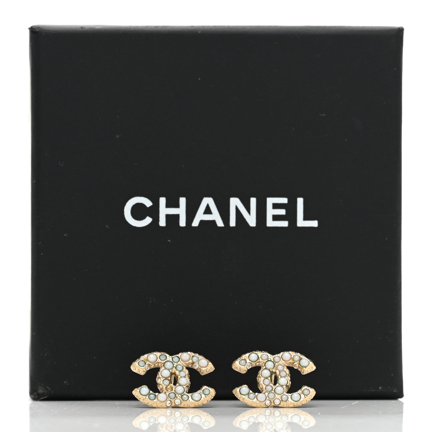 Chanel Metal Graduated Pearl Crystal CC Earrings Light Gold 5 of 5