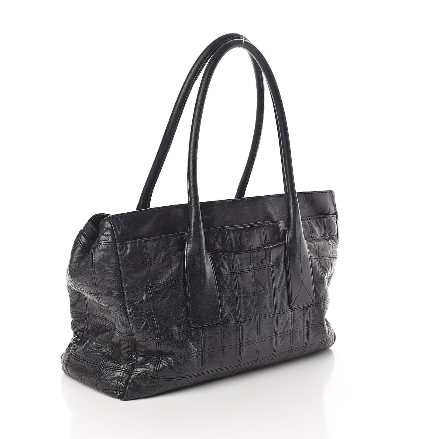 Lambskin Square Stitched Lax Shopping Tote Black