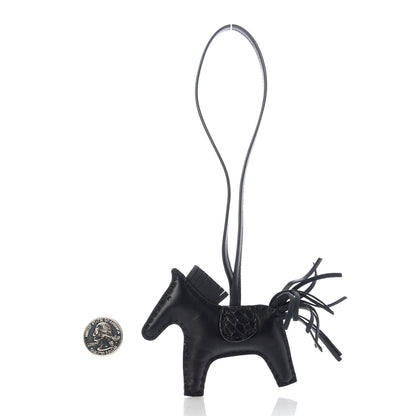 Hermes Milo Lambskin Matte Alligator Touch Grigri Rodeo Horse Bag Charm PM So Black 2 of 4