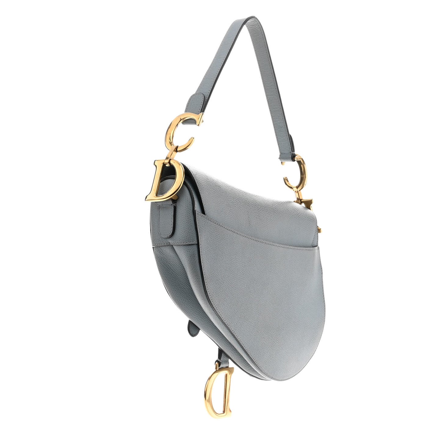 Grained Calfskin Saddle Bag Grey Stone