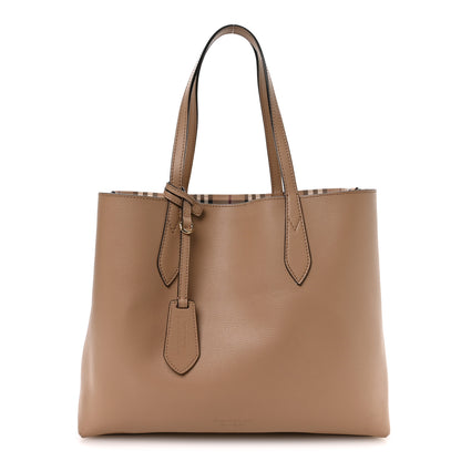 Burberry Grainy Calfskin Haymarket Check Medium Reversible Tote Camel 3 of 18