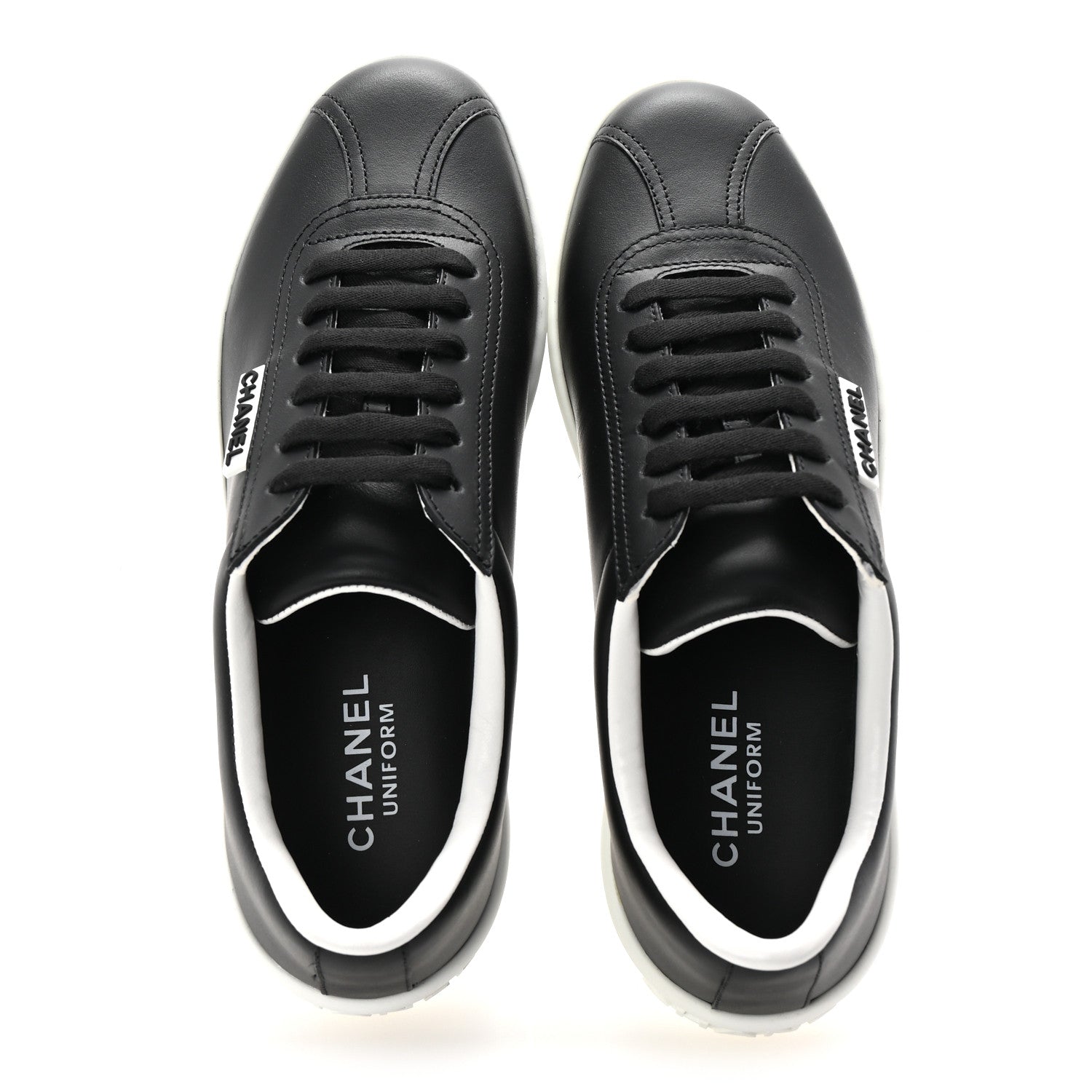 Chanel Calfskin CC Uniform Womens Sneakers 37.5 Black 2 of 9