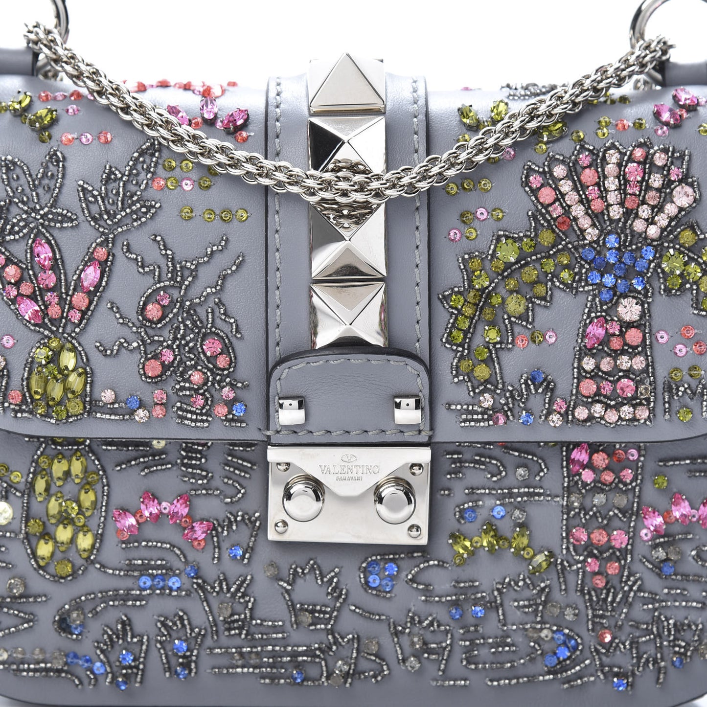 Vitello Crystal Embellished Glam Lock Rockstud Flap Periwinkle