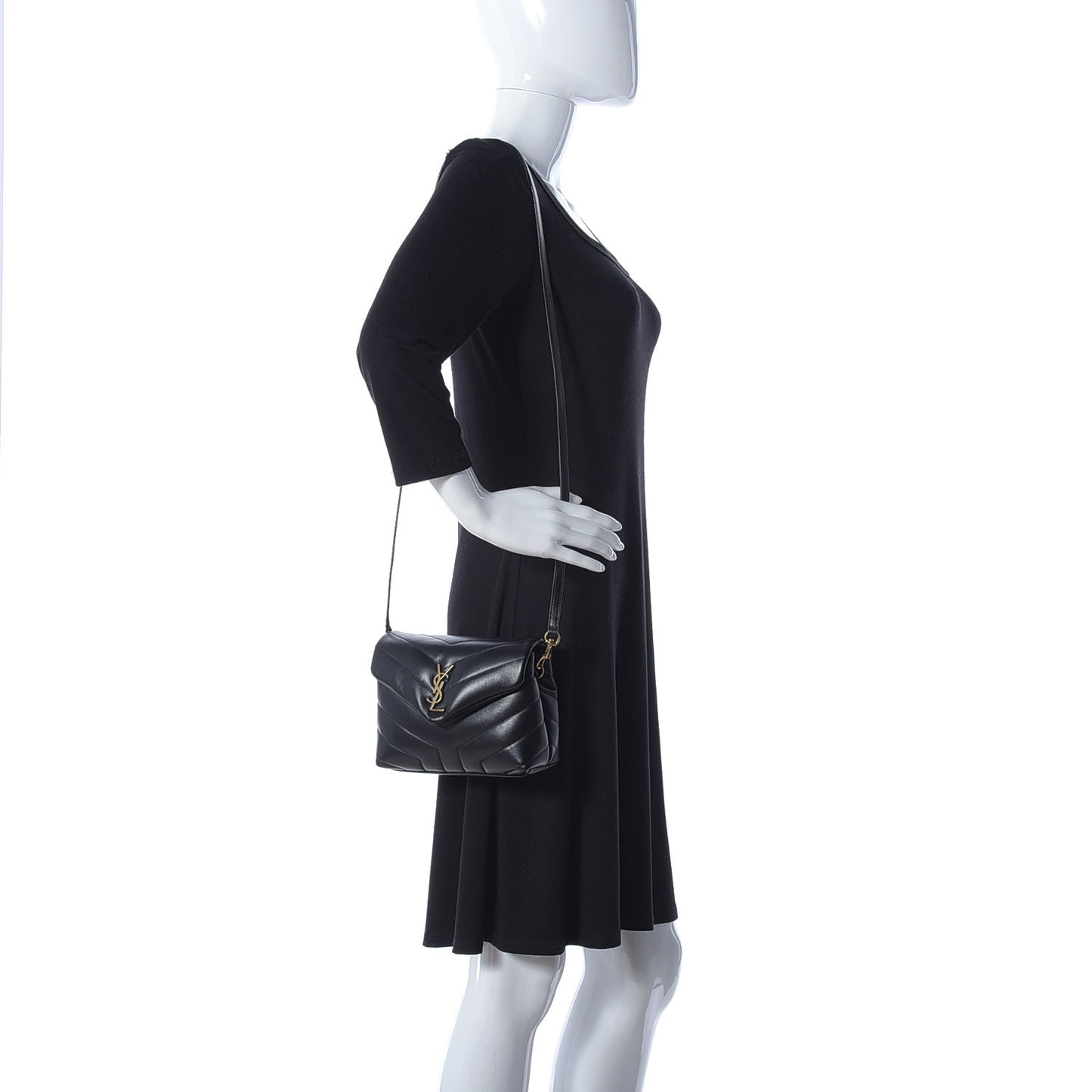 Calfskin Y Quilted Monogram Toy Loulou Crossbody Bag Black