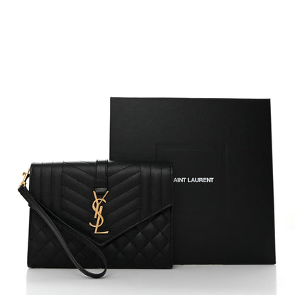 Saint Laurent Grain De Poudre Textured Mixed Matelasse Triquilt Monogram Clutch Black 11 of 11