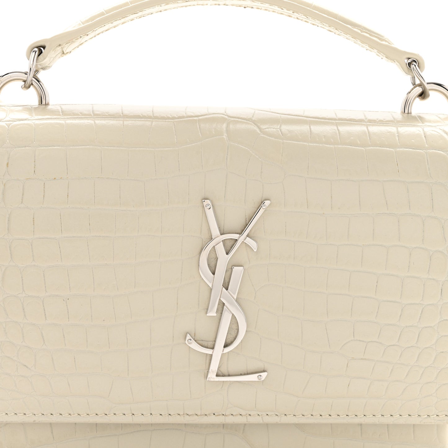 Calfskin Crocodile Embossed Monogram Sunset Chain Wallet Blanc Vintage
