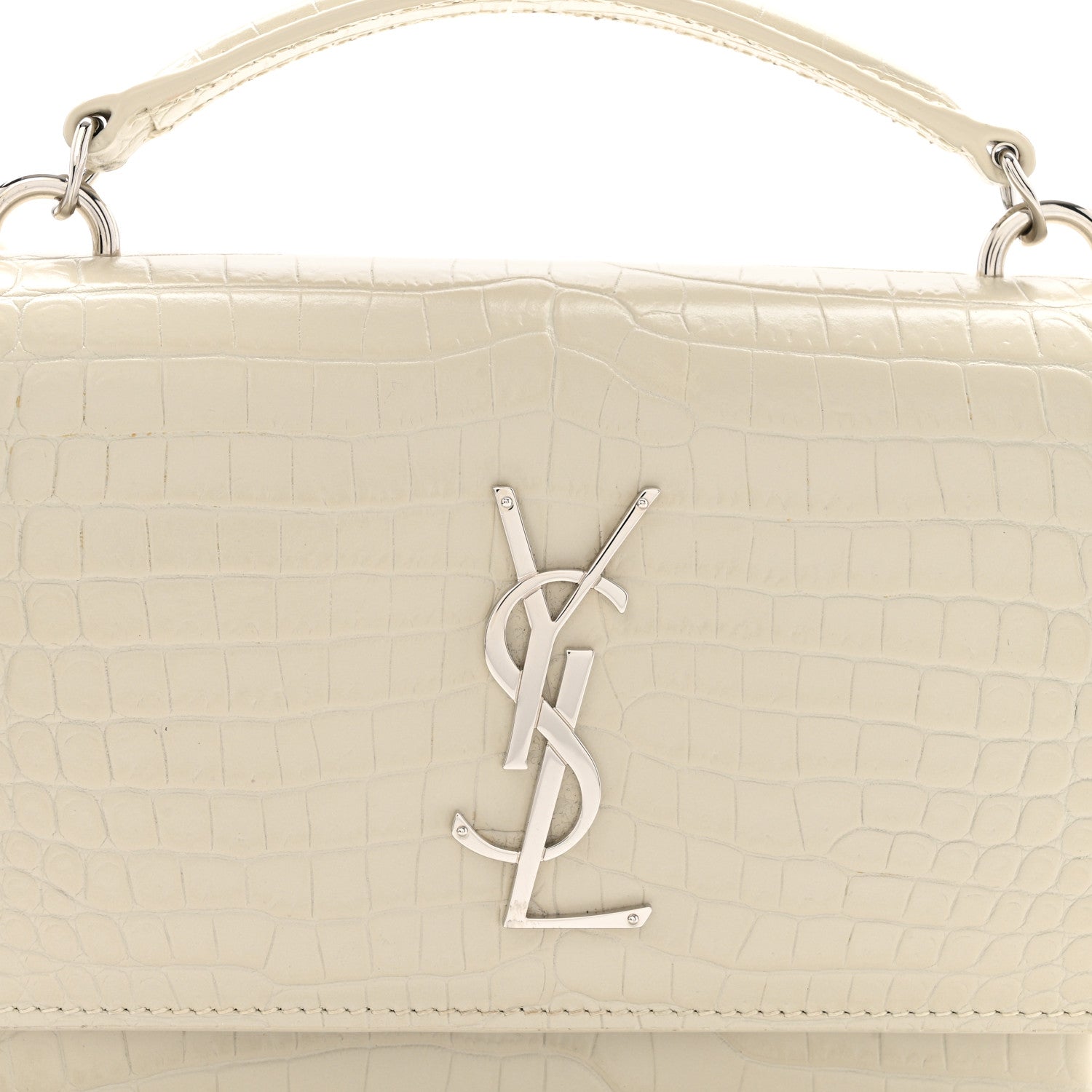 Saint Laurent Calfskin Crocodile Embossed Monogram Sunset Chain Wallet Blanc Vintage 7 of 13