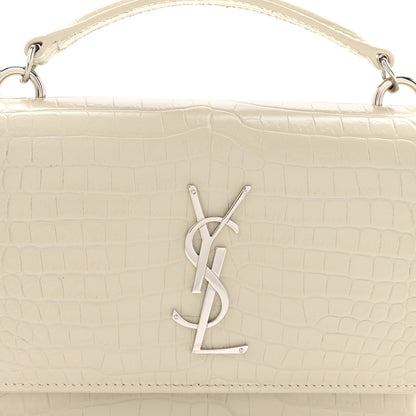 Saint Laurent Calfskin Crocodile Embossed Monogram Sunset Chain Wallet Blanc Vintage 7 of 13
