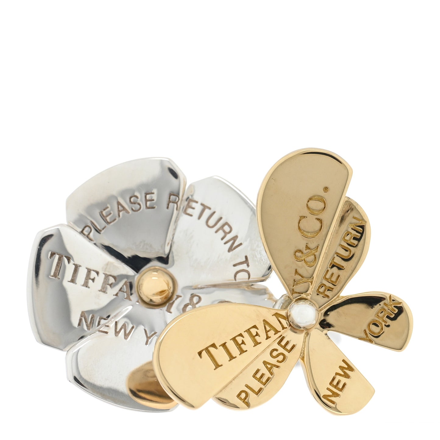 18K Yellow Gold Sterling Silver Return to Tiffany Love Bugs Butterfly Flower Ring 47 4