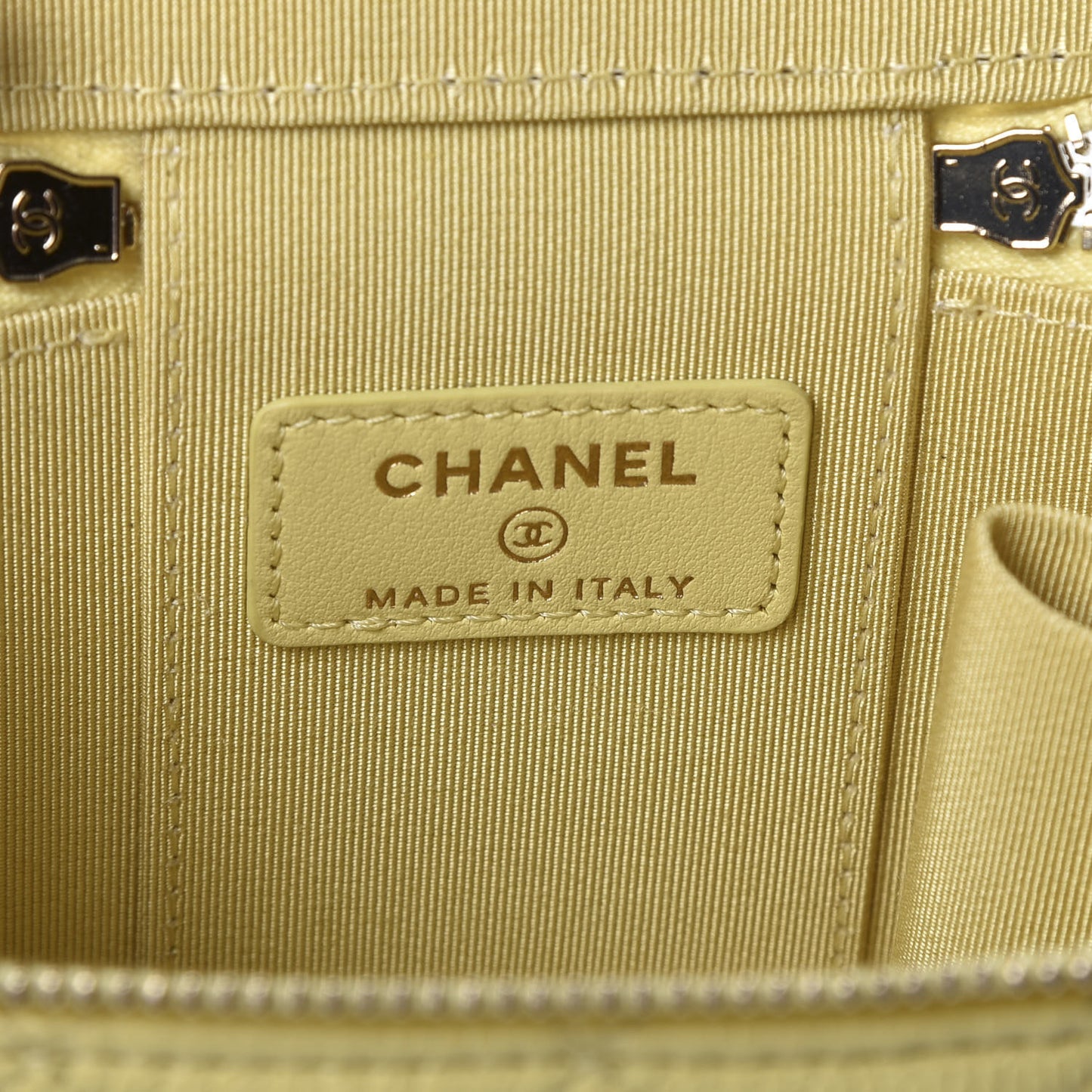 Caviar Quilted Mini Vanity Case With Chain Yellow