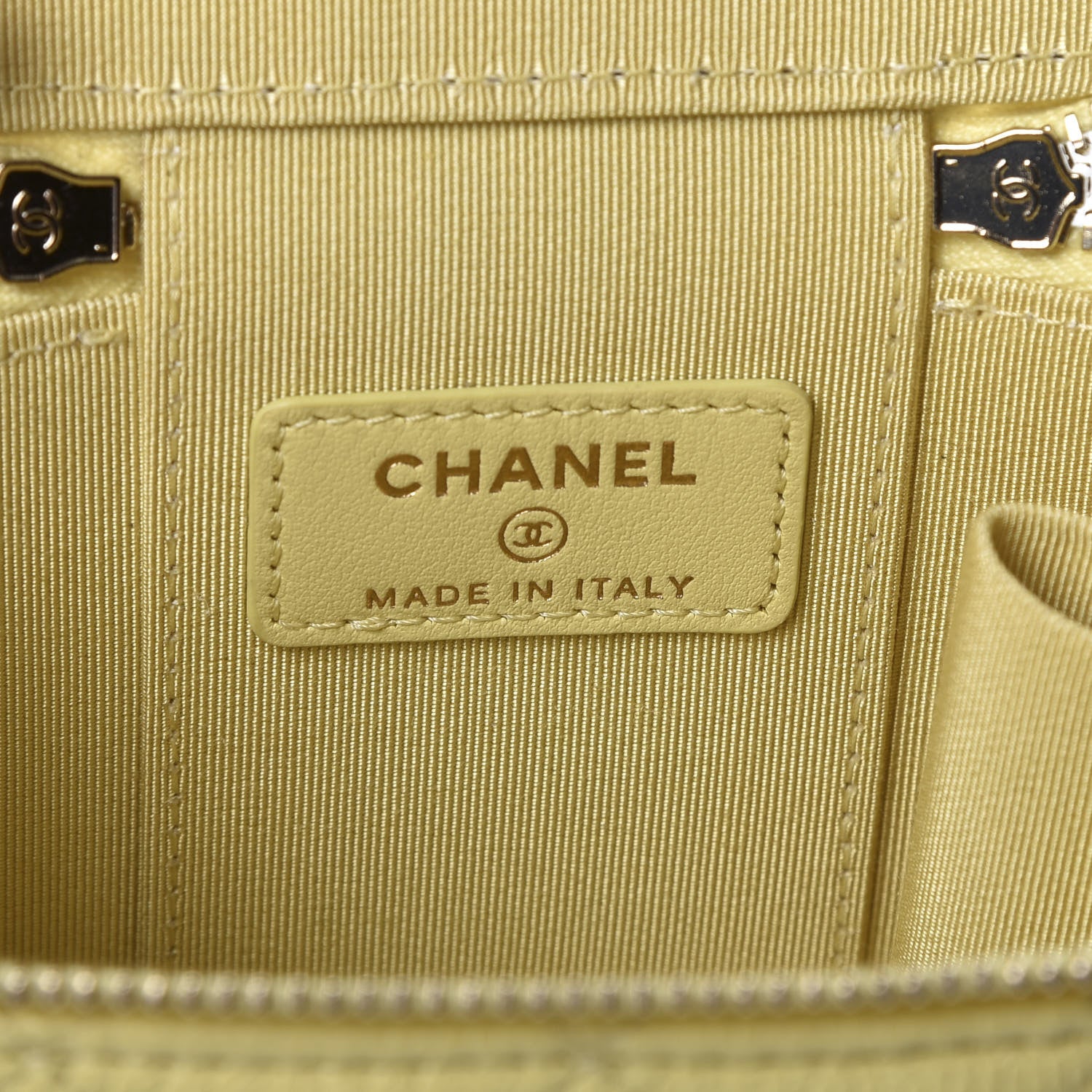 Chanel Caviar Quilted Mini Vanity Case With Chain Yellow 7 of 9