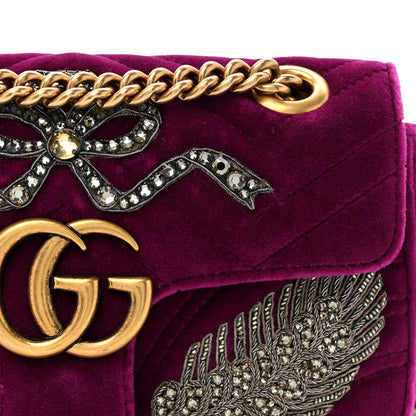 Gucci Velvet Matelasse Embroidered Mini GG Marmont Shoulder Bag Bordeaux 8 of 10