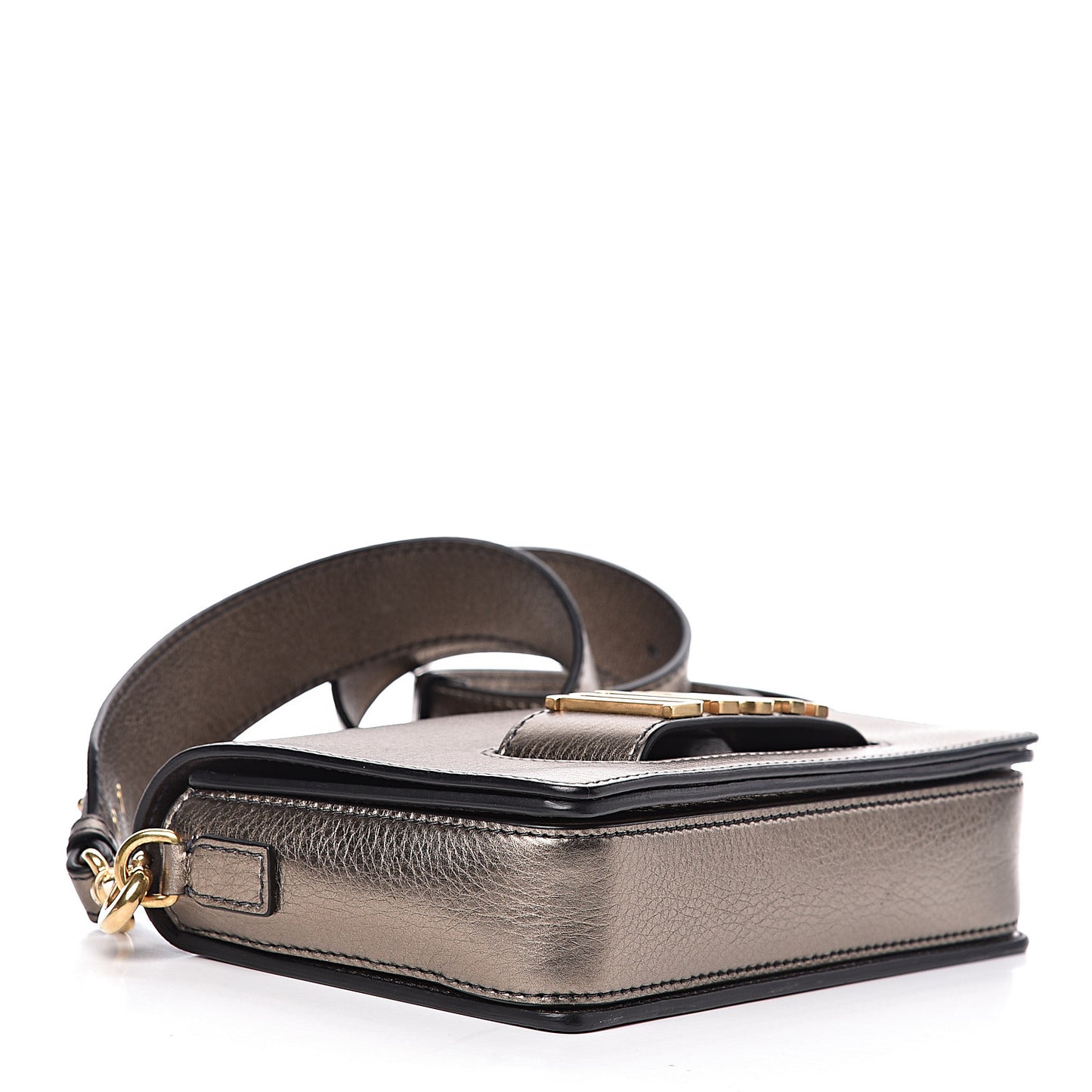 Metallic Grained Calfskin Dio(r)evolution Flap Bag Black Gold