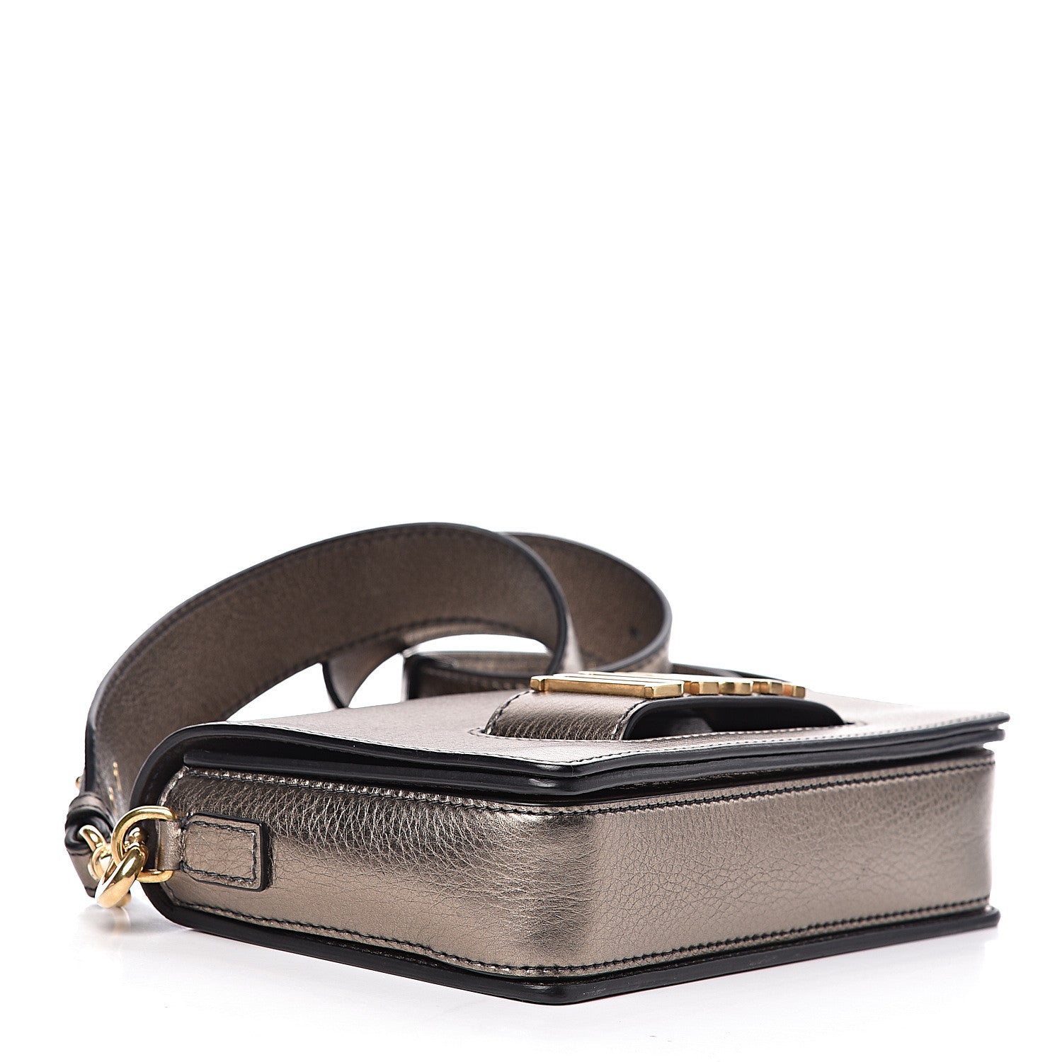 Christian Dior Metallic Grained Calfskin Dio(r)evolution Flap Bag Black Gold 4 of 10