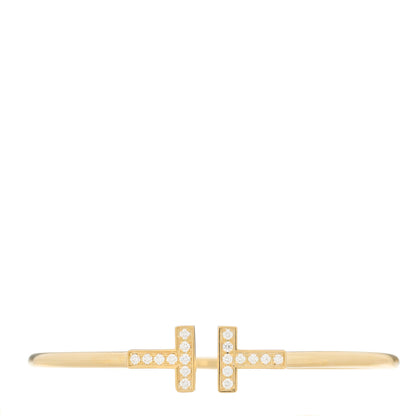 Tiffany 18K Yellow Gold Diamond T Wire Bracelet 1 of 3