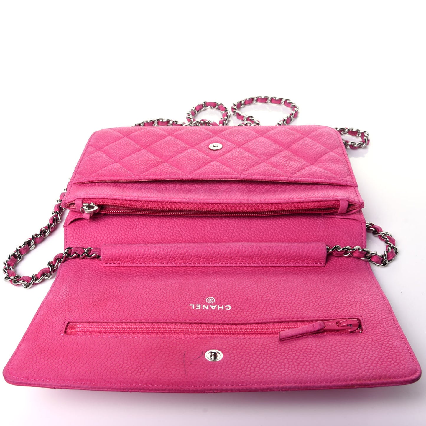 Iridescent Caviar Quilted Wallet on Chain WOC Pink