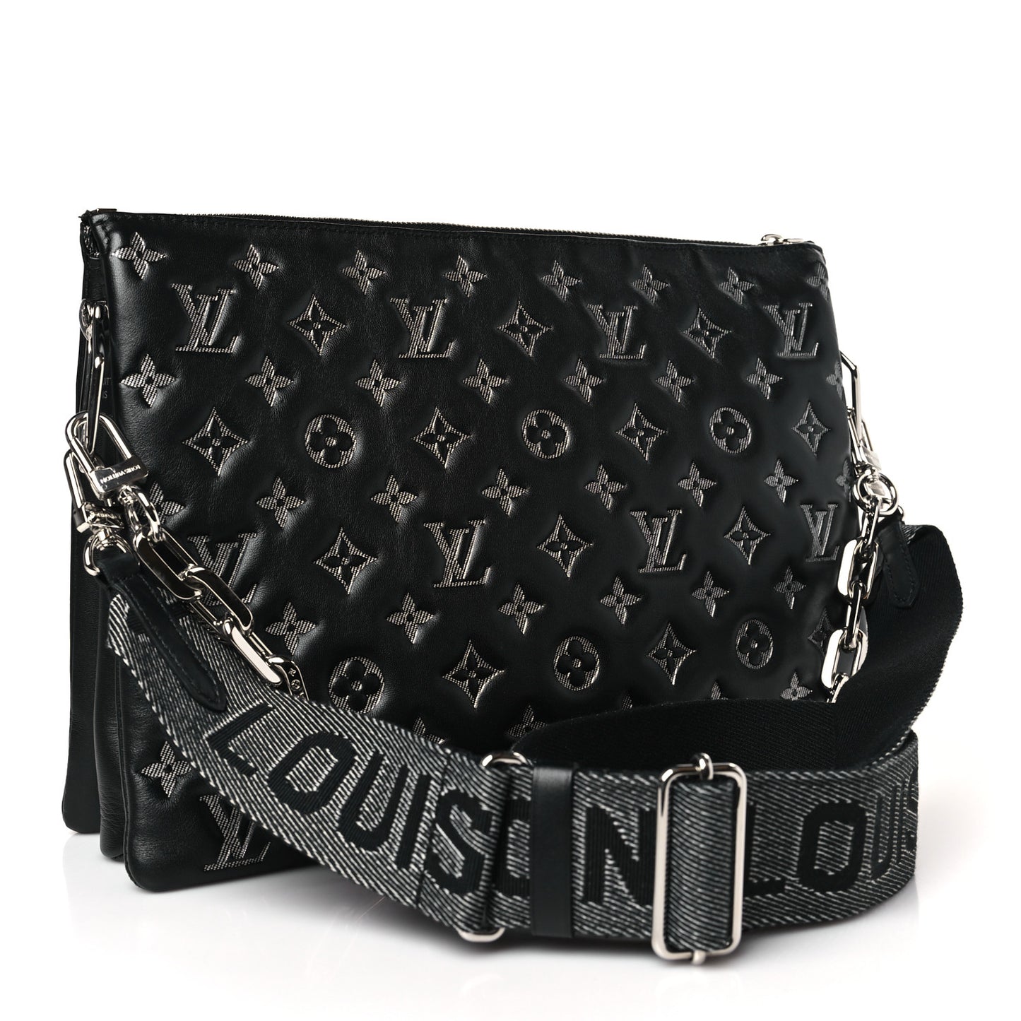 Lambskin Embossed Monogram Coussin MM Black Gray
