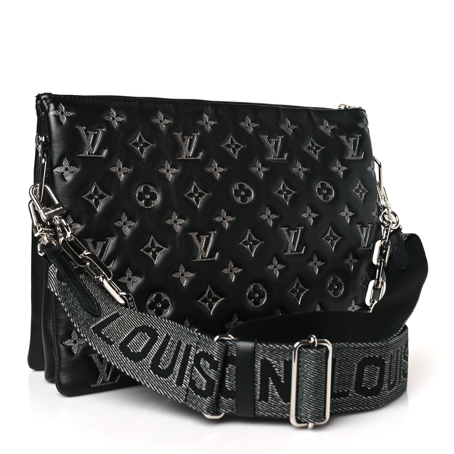 Louis Vuitton Lambskin Embossed Monogram Coussin MM Black Gray 3 of 8