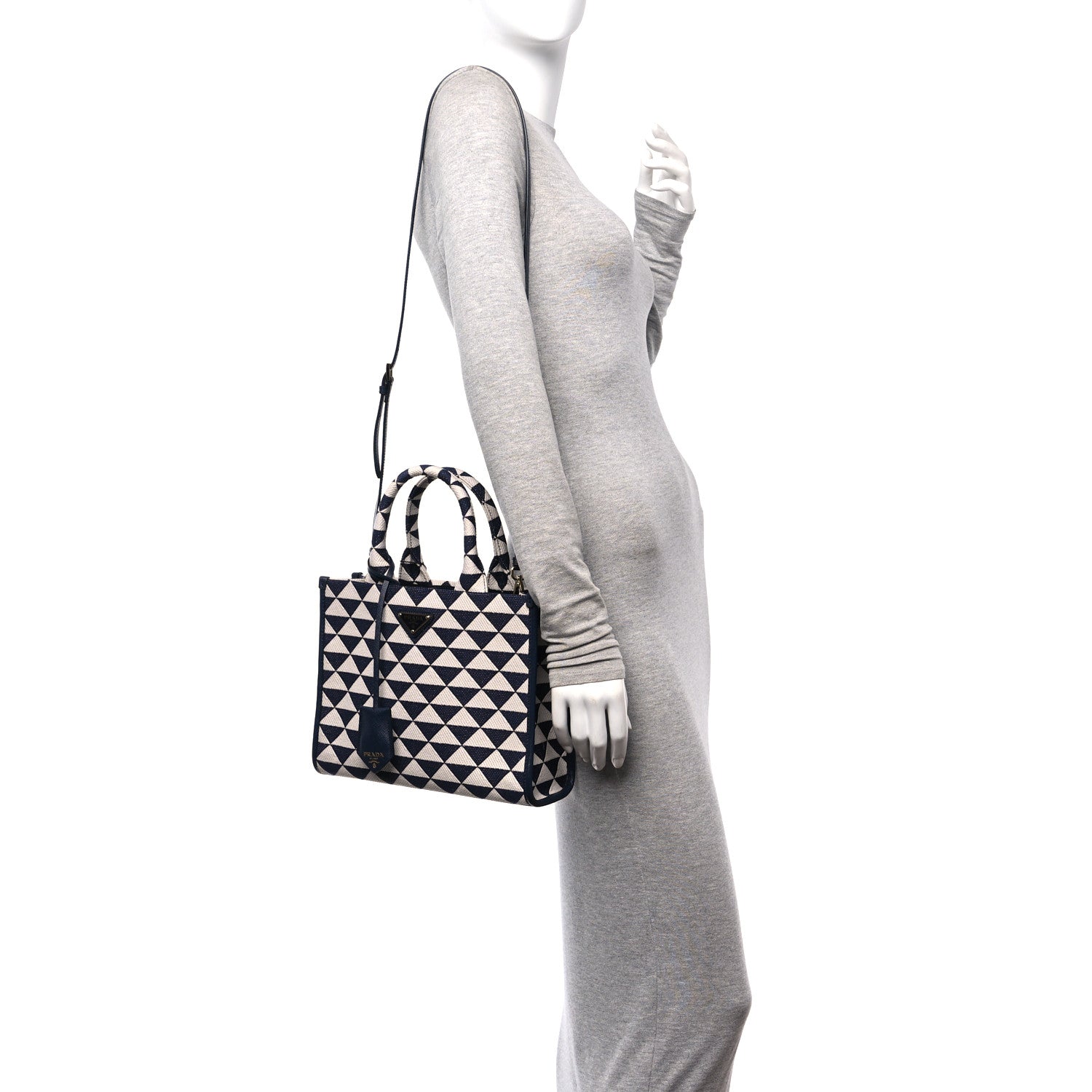 Prada Jacquard Saffiano Triangolo Symbole Embroidered Small Tote Baltico Talco 2 of 11