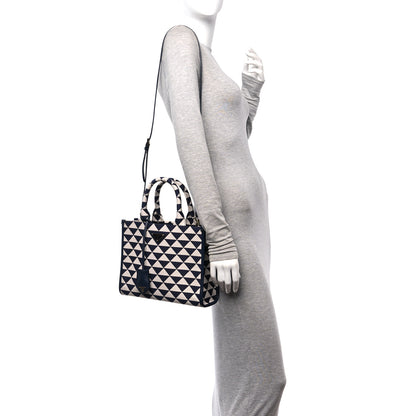 Prada Jacquard Saffiano Triangolo Symbole Embroidered Small Tote Baltico Talco 2 of 11