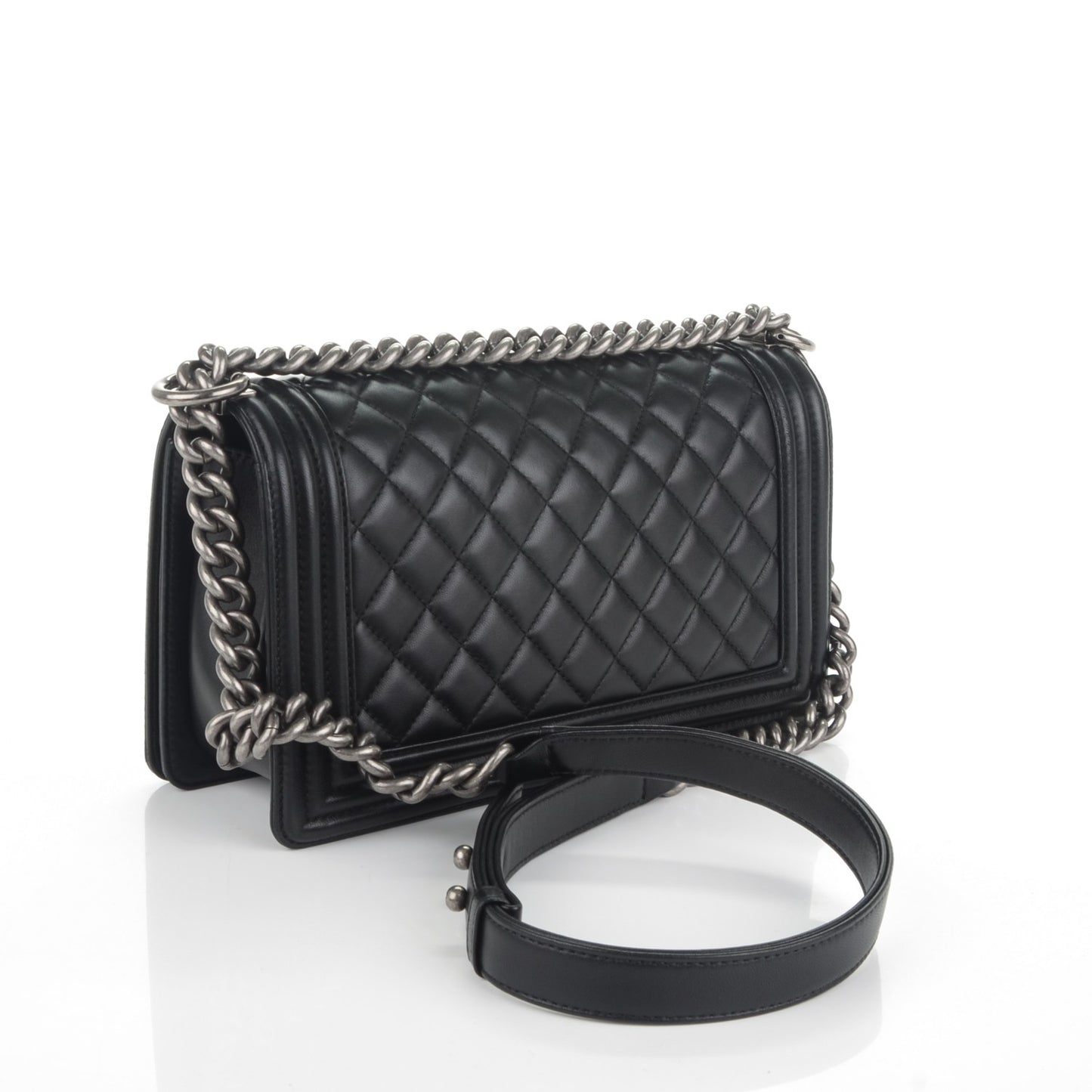 Lambskin Quilted Medium Boy Flap Black
