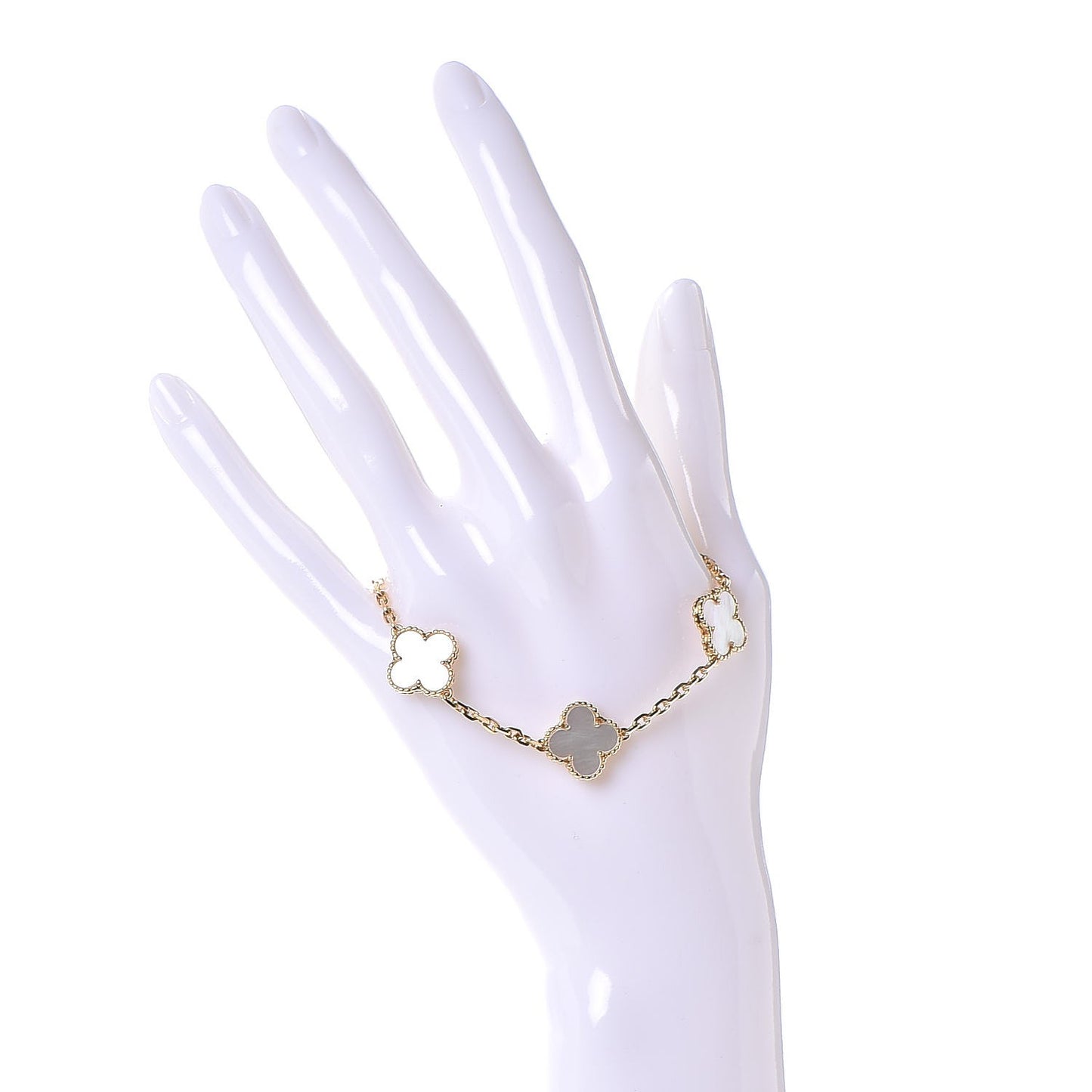 18K Yellow Gold Mother of Pearl 5 Motifs Vintage Alhambra Bracelet