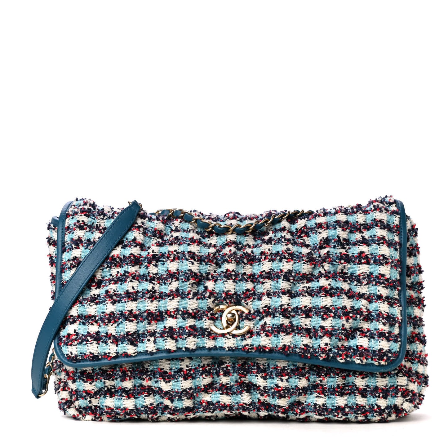 Lambskin Tweed Maxi Flap Blue Multicolor