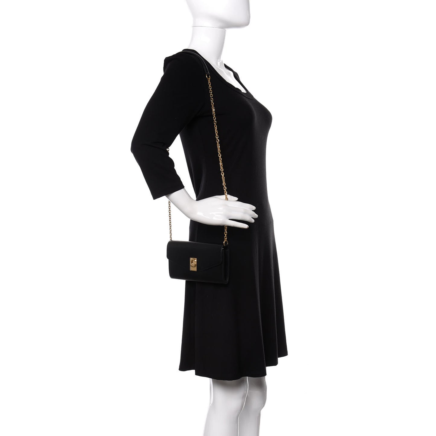 Shiny Smooth Calfskin C Wallet On Chain Bag Black