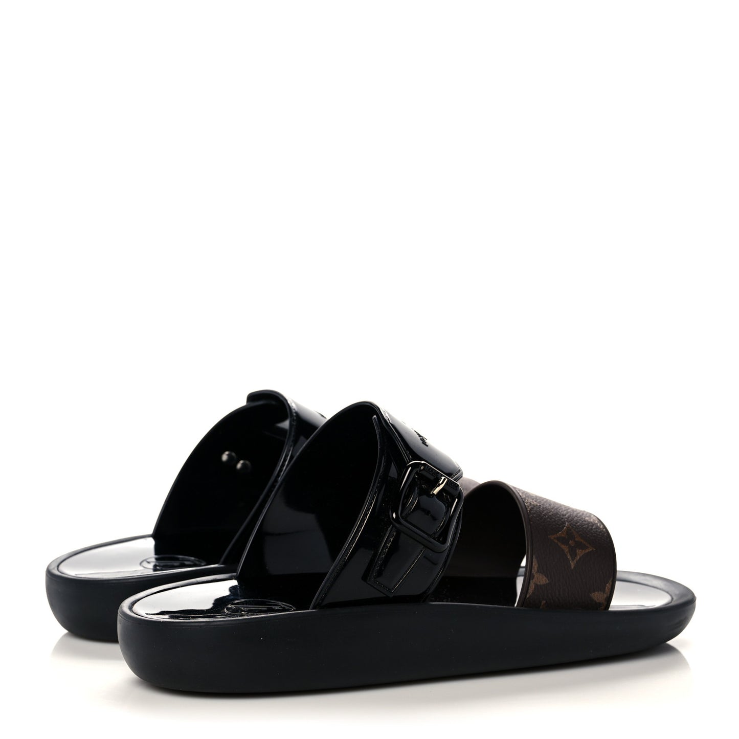 Monogram Sunbath Flat Mule Sandals 40 Black