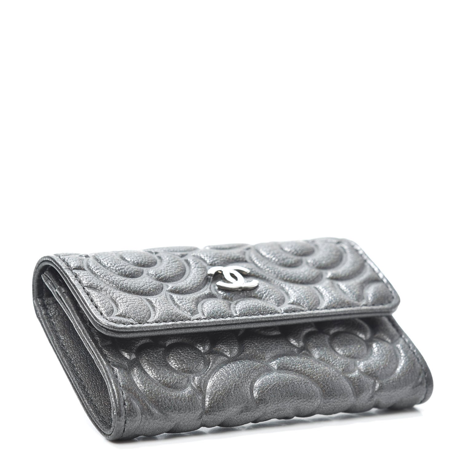 Chanel Goatskin Camellia Embossed Flap Card Holder Wallet Grey 4 of 8
