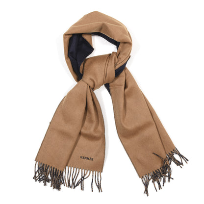 Hermes Cashmere Recto Verso Muffler Camel Marine 1 of 4