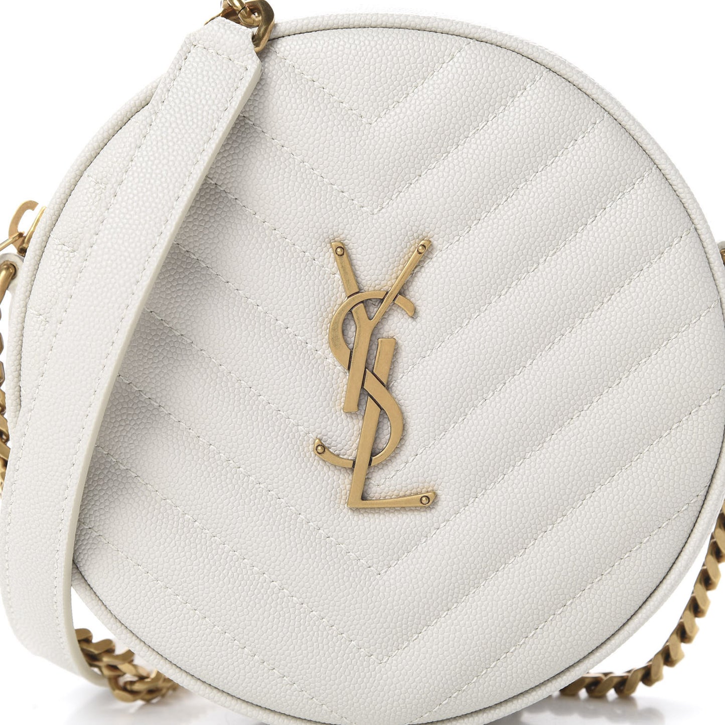 Grain De Poudre Matelasse Chevron Quilted Round Vinyle Camera Bag White